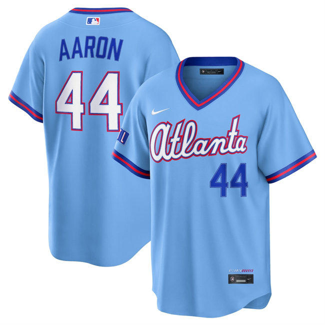 Men's Atlanta Braves #44 Hank Aaron Powder Blue 2026 City Connect Stadium Stitched Baseball Jersey